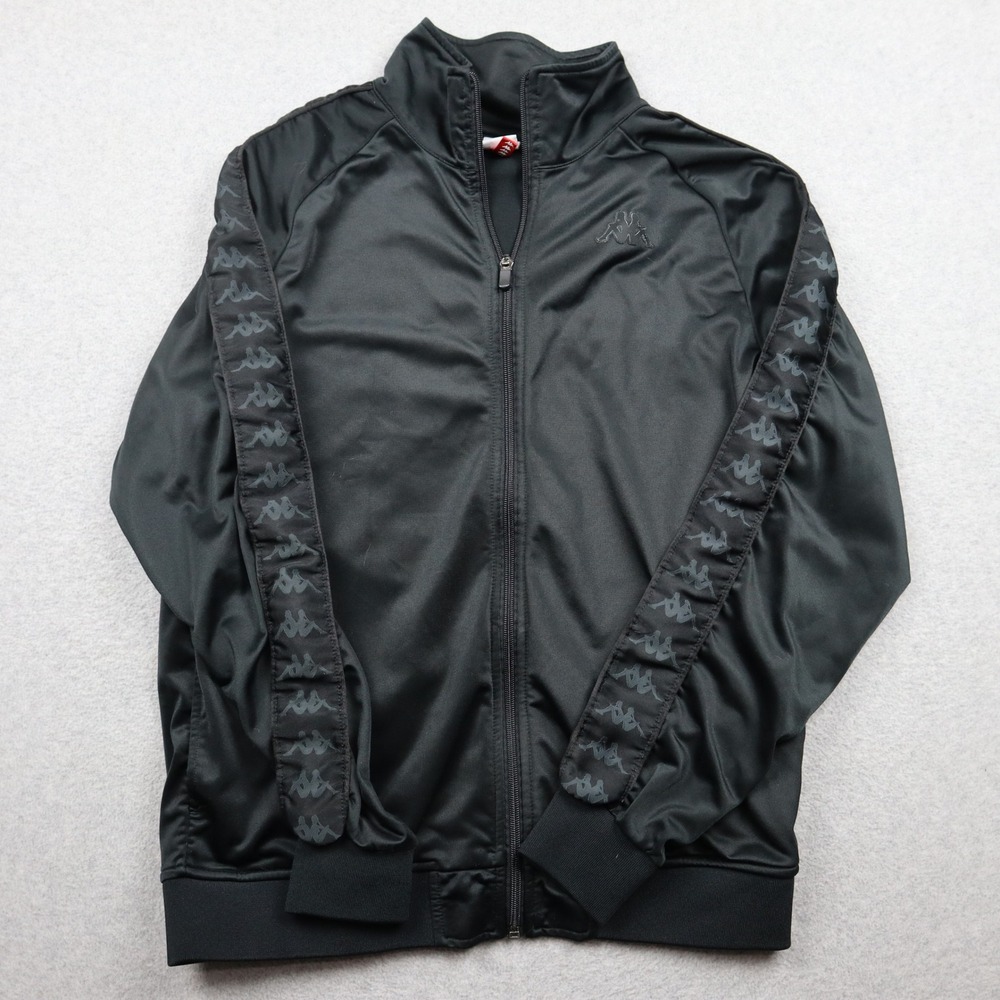 Kappa Track Jacket Mens Large Black Logo Taping Full Zip Mock Neck Sportswear